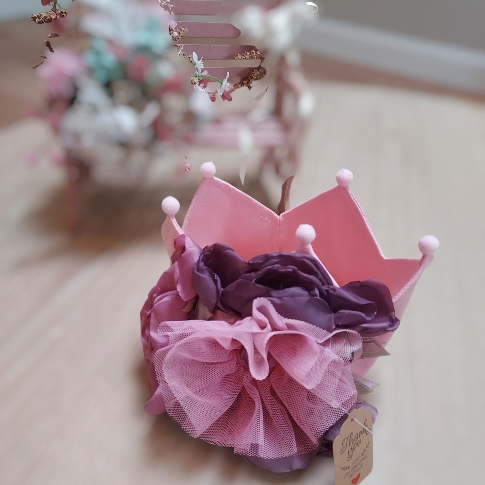 Handmade Charming Pink and Purple Floral Crown for Kids